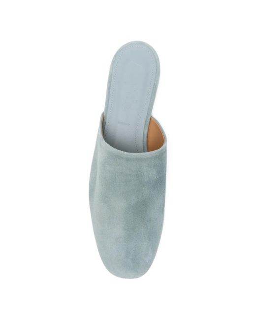 Aeyde White Rega Suede Round-Toe Mules