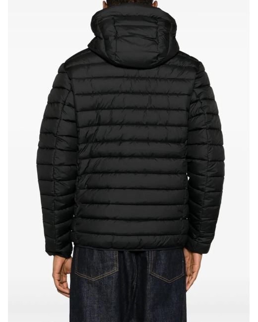Save The Duck Black Logo-Patch Padded Hooded Jacket for men