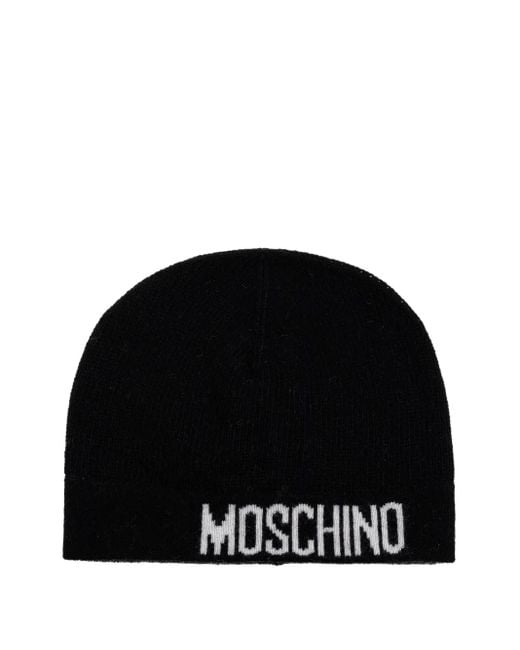 Moschino Black Logo-detail Beanie Hat