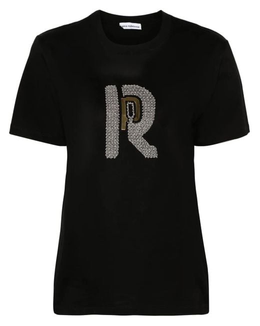 Rabanne Black Bead-Embellished Cotton T-Shirt