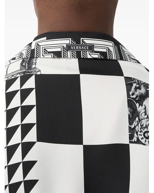 Versace Gray Printed Silk-Twill Regular Shirt for men