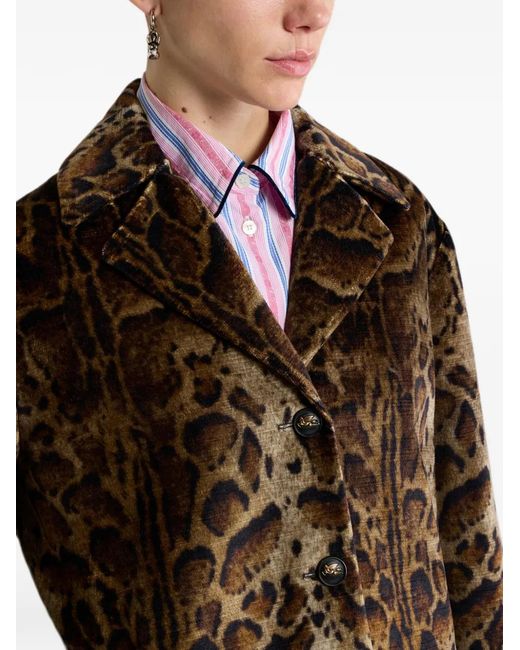 Etro Brown Cropped Velvet Coat With Leopard Motif