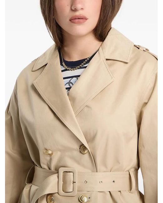 Guess Blue Double-Breasted Belted Cropped Trenchcoat