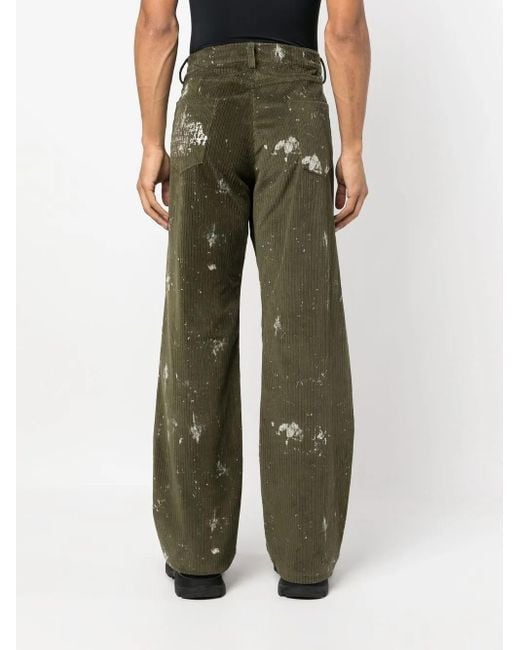 M I S B H V Green Paint-Splatter Corduroy Trousers for men