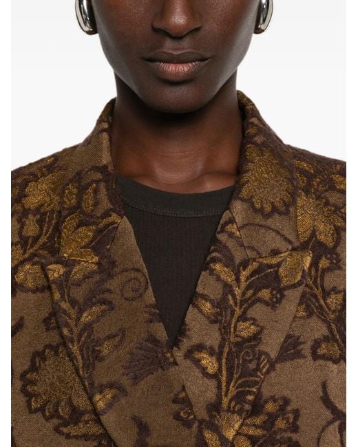 Uma Wang Brown Floral-Jacquard Double-Breasted Jacket