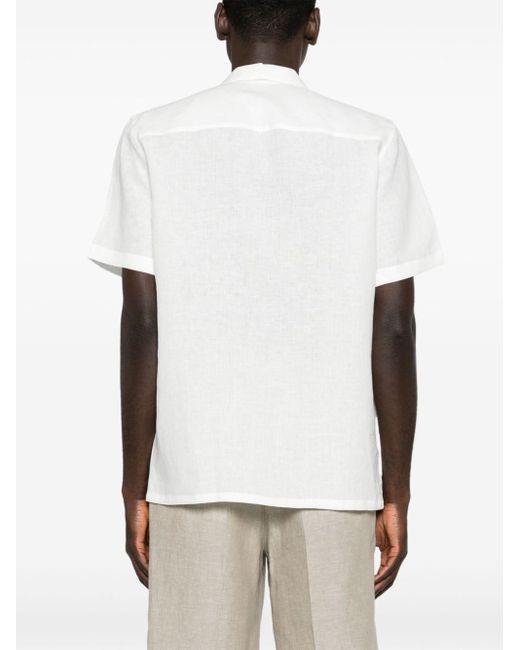 Canali White Camp-collar Linen Shirt for men