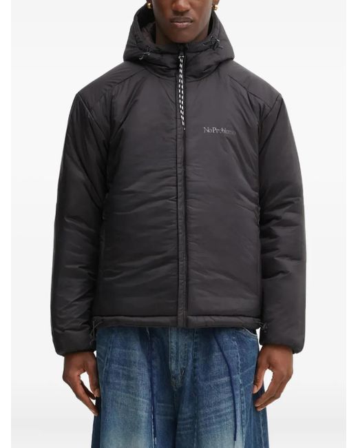 No Problemo Gray Quilted Hooded Jacket for men
