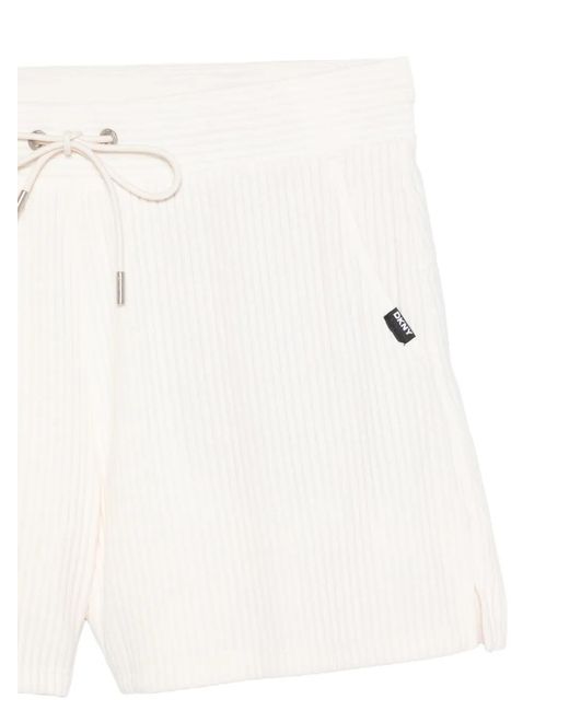 DKNY White Ribbed Drawstring Shorts