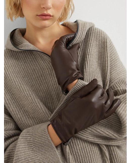 Brunello Cucinelli Brown Leather Gloves