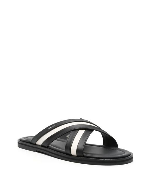 Bally Black Striped Leather Slides for men