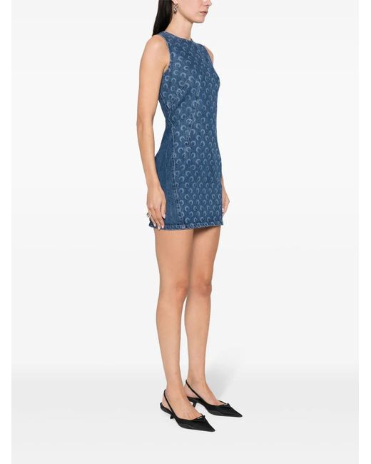 MARINE SERRE Blue "Mini All Over Moon Regenerated Denim Dress