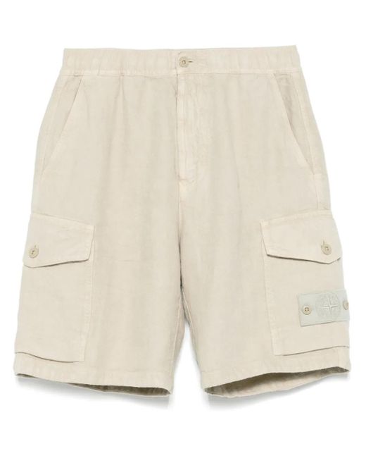Shorts Con Applicazione Compass di Stone Island in Natural da Uomo