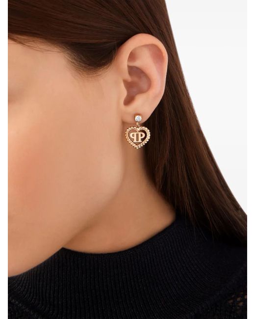 Philipp Plein Pink Rocked Hearts Pendant Earrings