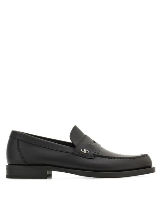 Ferragamo Black Titanium-Finish Mini Gancini Buckle Bacco Loafers Shoes for men