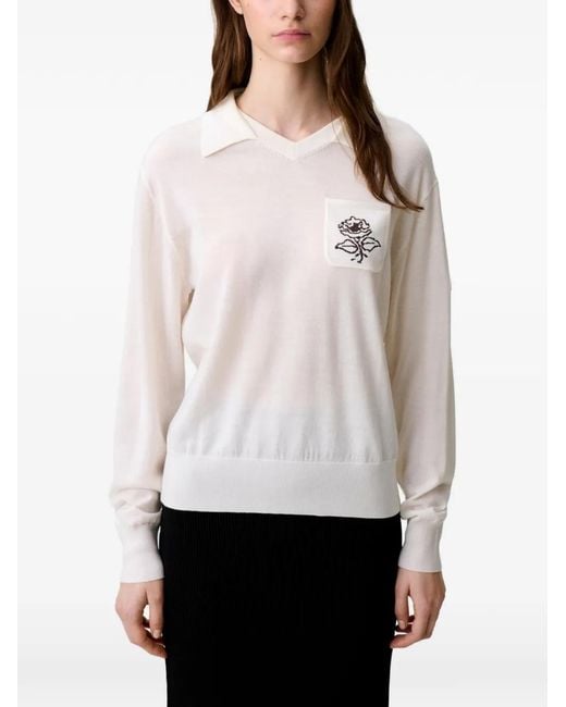 Claudie Pierlot White Pull En Laine À Broderie Rose
