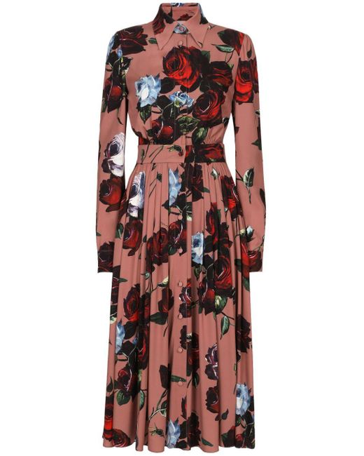 Dolce & Gabbana Red Floral-print Silk-blend Dress