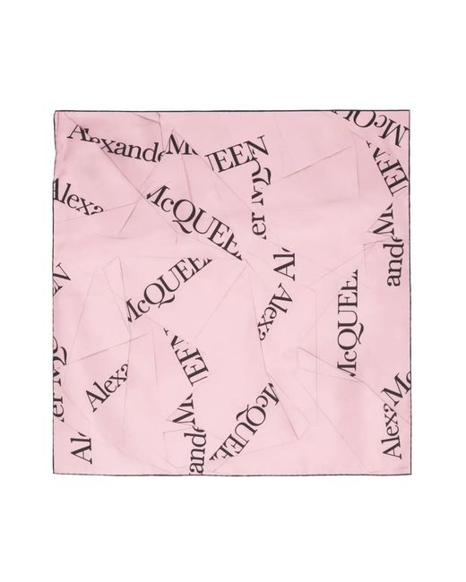 McQueen Pink Silk Scarf With Logo