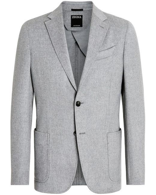 Zegna Gray Oasi Single-Breasted Cashmere Blazer for men