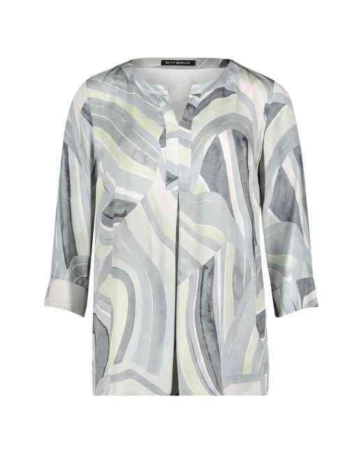 Betty Barclay White Abstract-Print Three-Quarter-Sleeve Top