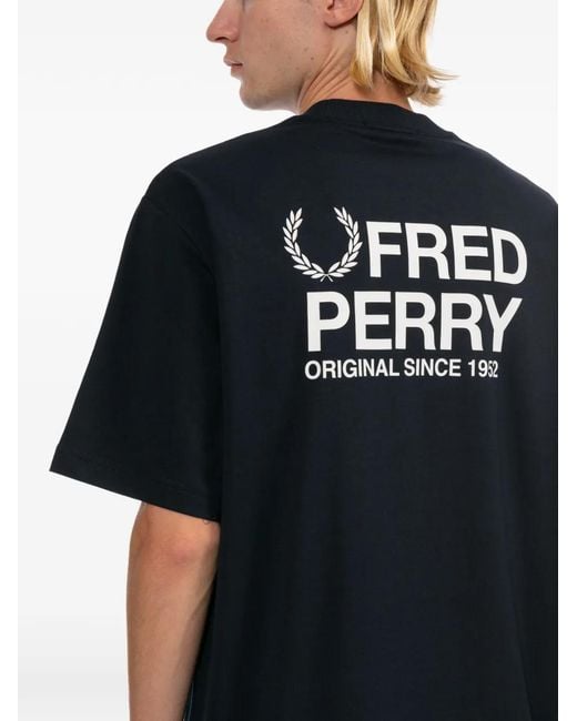 Fred Perry Black Logo-Embroidered T-Shirt for men