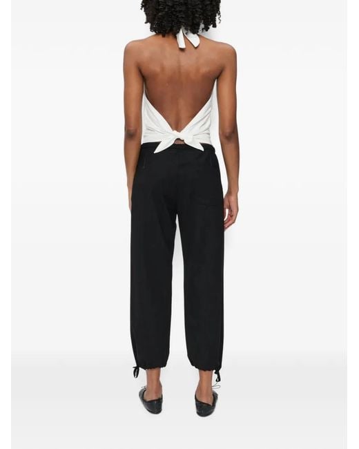 6397 Black Drawstring-Ankle Wool-Twill Trousers