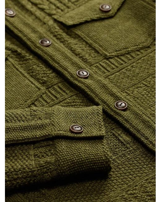 RRL Green Buttoned Cable-Knit Sweater for men