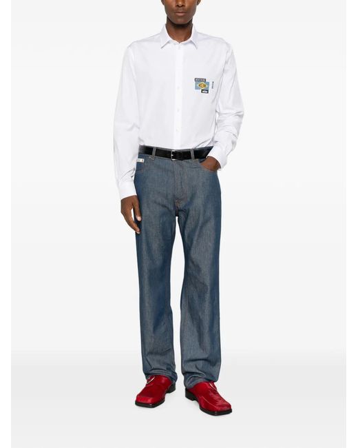Moschino White Logo-Patch Button-Down Shirt for men
