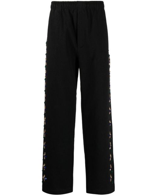 Bode Black Concord Beaded Cotton Trousers for men