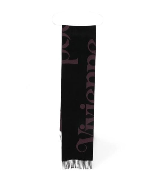Vivienne Westwood Black Logo-Intarsia Fringed Scarf