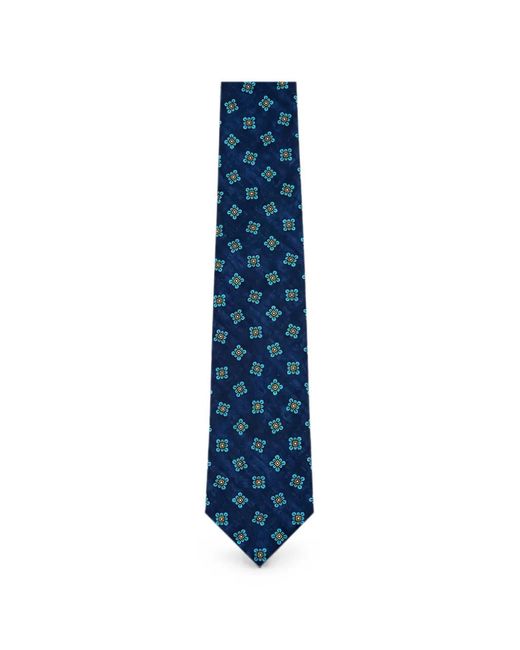 Kiton Blue Floral-Print Silk Tie for men