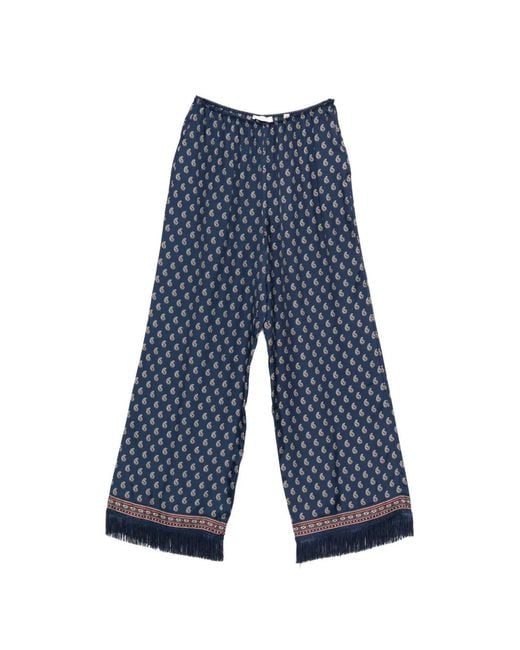 Doen Blue Lavon Fringes Paisley Trousers