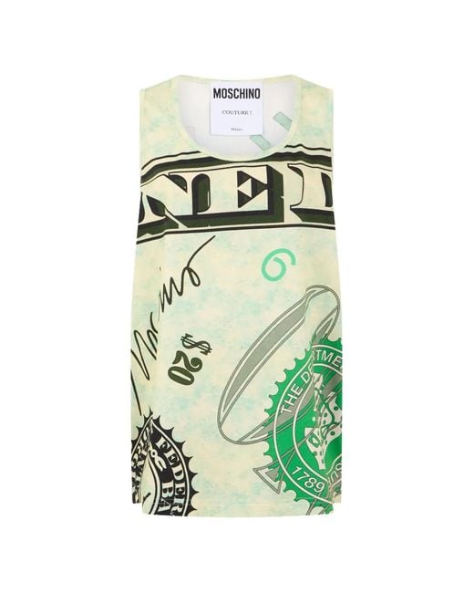 Moschino Green Banknote-Print Tank Top for men