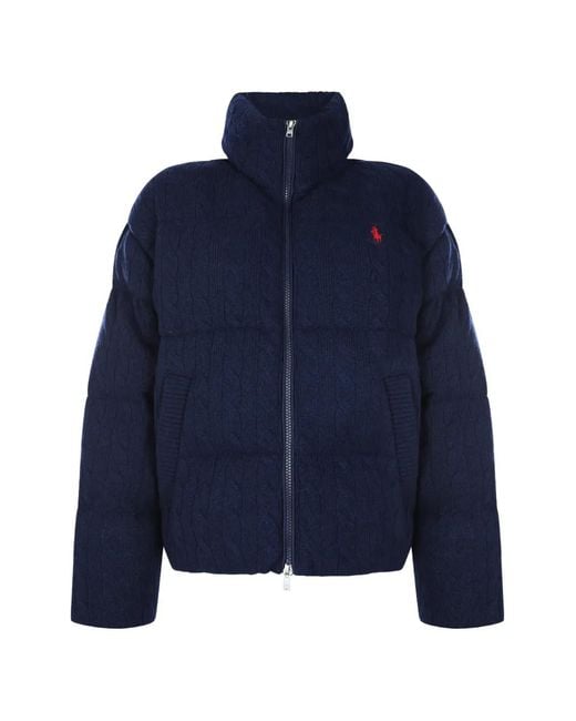Polo Ralph Lauren Blue Cable-Knit Padded Coat