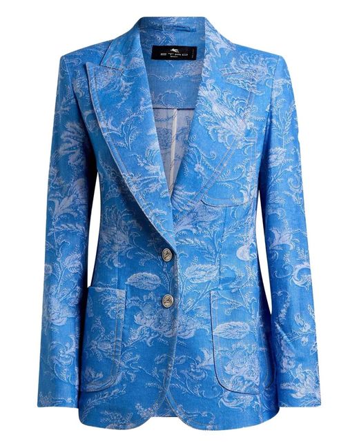 Etro Blue Printed-Brocade Jacket