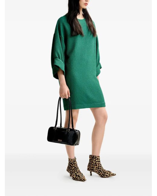 Essentiel Antwerp Green Dot-Pattern Crew-Neck Mini Dress