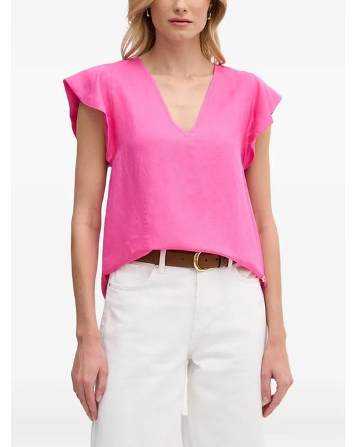 Lola Casademunt Pink Ruffled V-Neck Blouse
