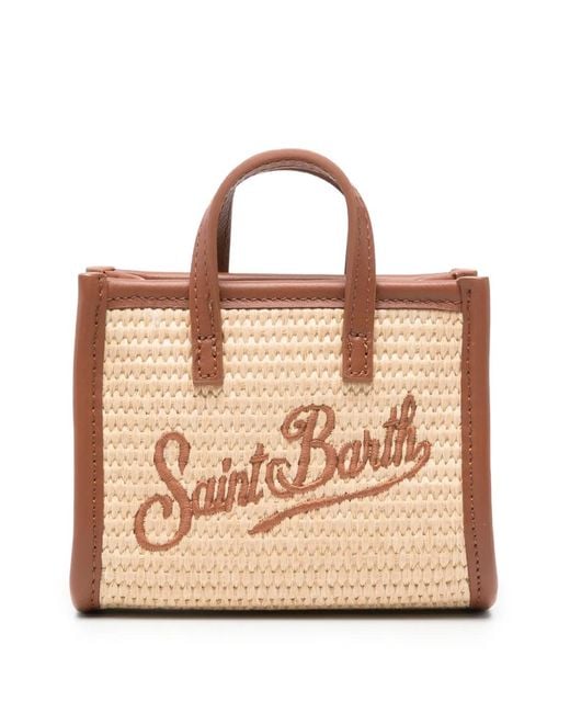 Mc2 Saint Barth Natural Micro Vivian Logo-Embroidered Woven Tote Bag