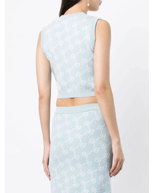ROKH Blue Monogram-Pattern Cropped Vest