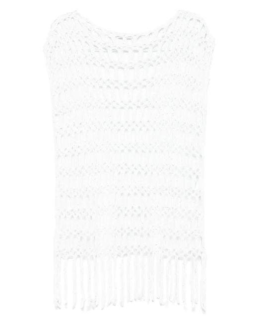 Antonelli White Fringed Tank Top
