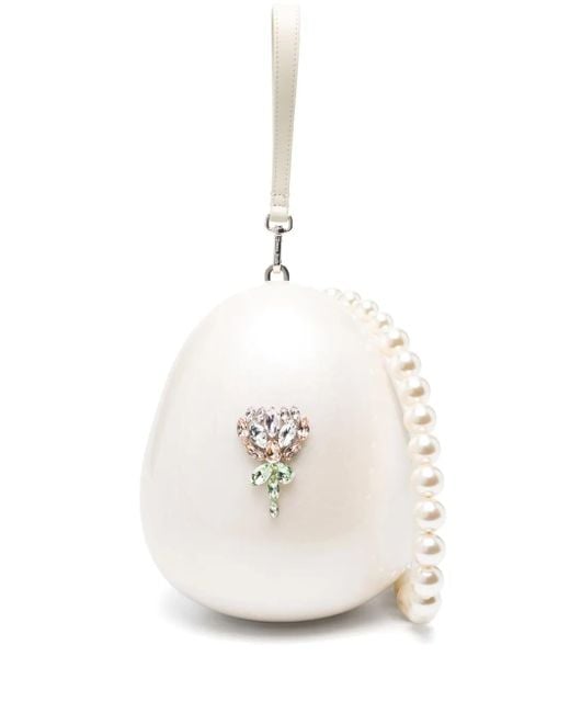 Simone Rocha White Large Pearl Egg Clutch Bag