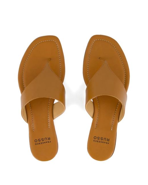 Francesco Russo Brown Leather Flat Sandals