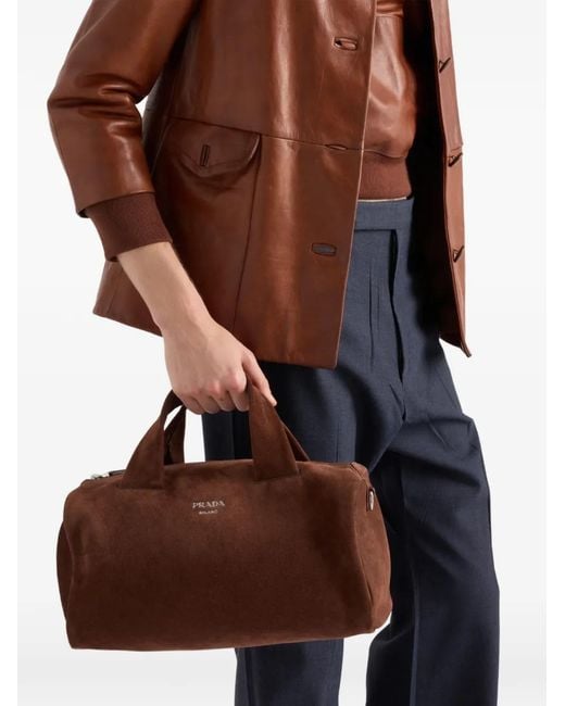 Prada Brown Small Suede Duffle Bag