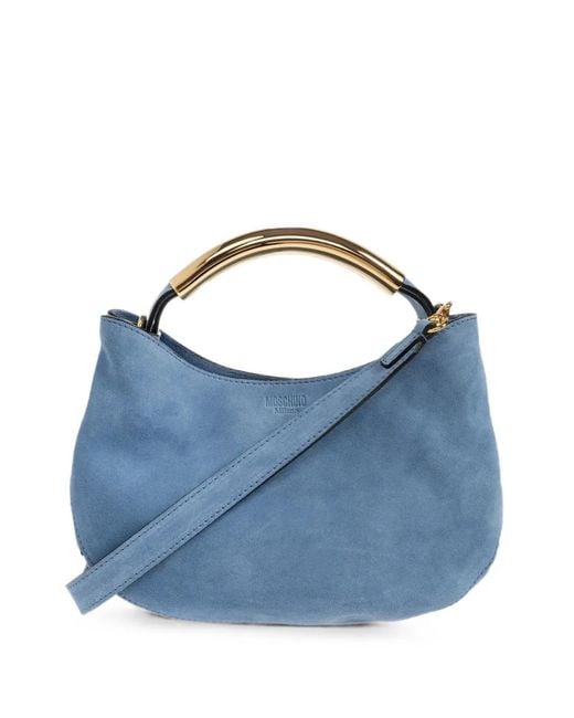 Moschino Blue Logo-Plaque Suede Tote Bag