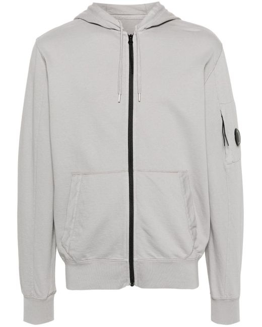 C P Company Gray Logo-patch Cotton Hoodie for men