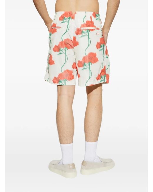 KENZO White Poppy-Print Pleated Shorts for men