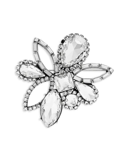 McQueen White Broche Ornée De Cristaux À Fleur