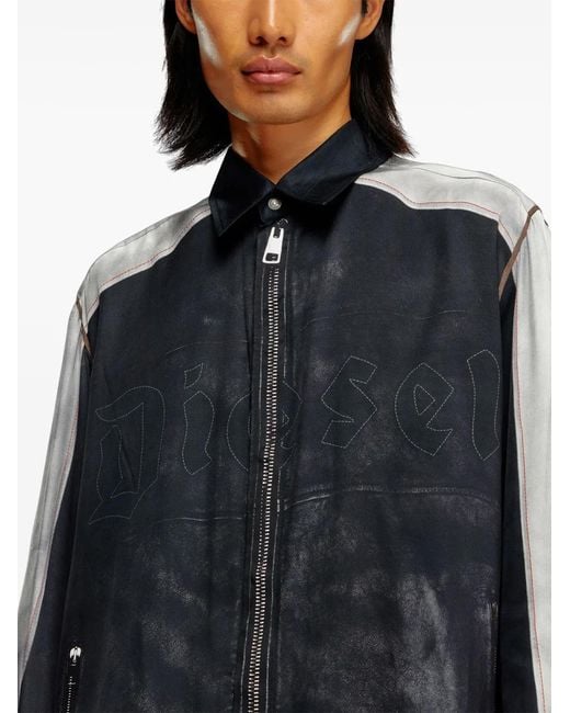 DIESEL Blue Logo-Print Zip-Up Shirt for men
