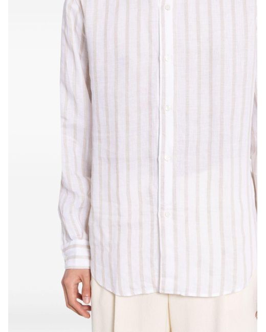 Eleventy White Striped Linen Shirt for men