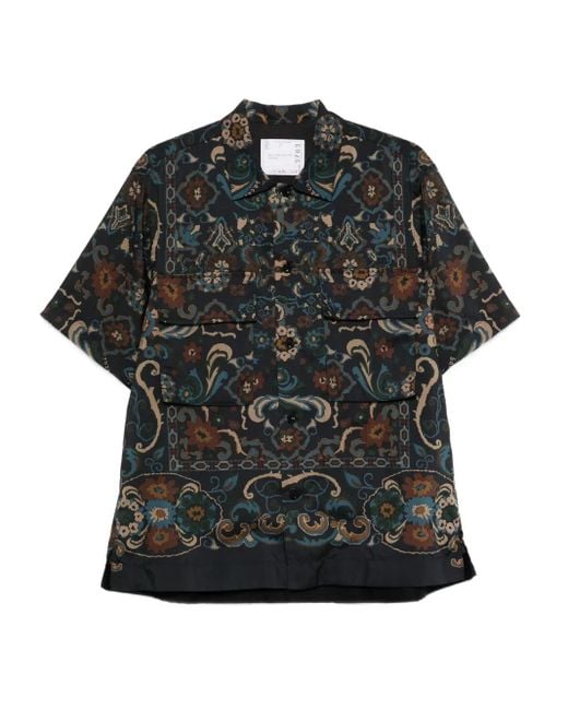 Sacai Black Paisley-Pattern Pocket Shirt for men