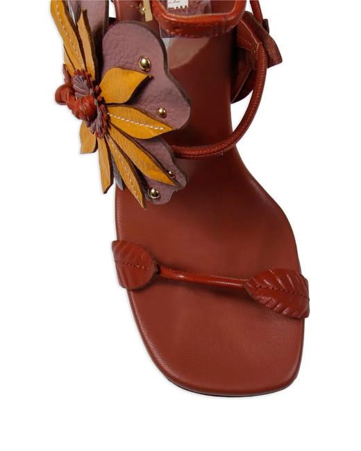 Zimmermann Brown Brightside Floral-Appliqué Leather Sandals